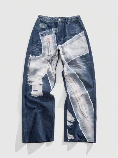 Street Life Jeans casual larghi con tasche a croce, vita larga e doppia vita per uomo