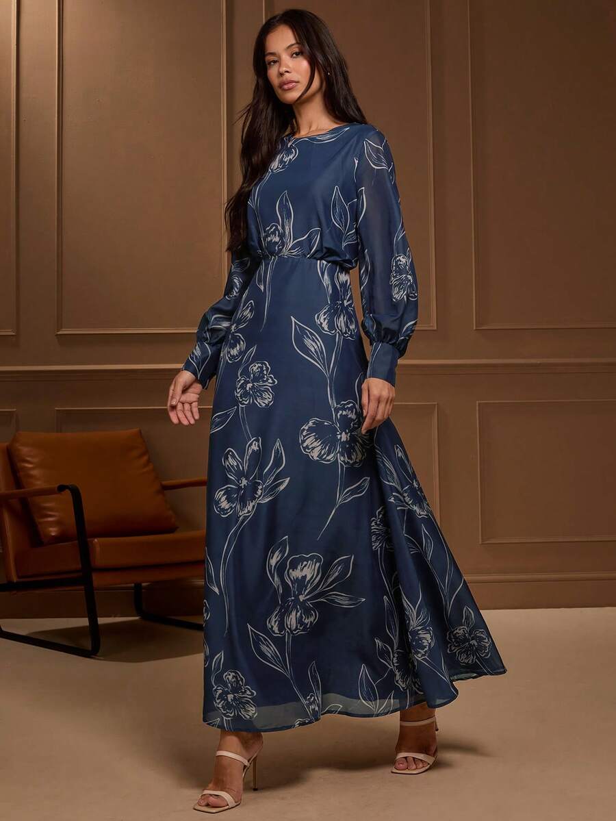 Lilora Đầm dài nữ màu xanh navy in hoa, tay phồng thanh lịch, thắt eo, kiểu cổ điển, thích hợp cho Thu/Đông, Công sở, Phong cách retro, Tiệc tùng, Nghỉ dưỡng, Đi chơi, Phong cách quý tộc, Quyến rũ, Dạ hội, Vũ hội, Ngày Valentine, Trang phục du lịch, Đi làm, Nhiều lớp, Hẹn hò, Tụ họp, Phong cách tối giản, Sinh nhật, Sự kiện trang trọng, Ibiza, Nashville, Nghỉ ngơi, Kín đáo, Sang trọng, Thường ngày, Mua sắm, Thời trang đường phố, Đi chơi, Gợi cảm, Cổ điển, Thời trang đường phố, Trang trọng, Thường ngày, Phong cách Hippie, Phong cách retro, Phong cách quý tộc, Trang phục ấm áp mùa Thu và Đông cho nữ - Màu xanh lam - Xem 1