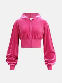 SHEIN 2 件套青少年女孩百搭休闲运动夹克和迷你裙，洋红色，返校季 - 玫紅色 - 查看 10