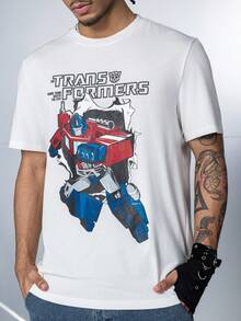 Transformers X SHEIN 男式机器人与字母图案圆领短袖 T 恤 - 白色 - 查看 4