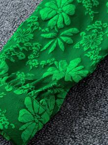 Chiquease 女士绿色提花面料翻领长袖休闲通勤时尚优雅复古衬衫 - 綠色 - 查看 6