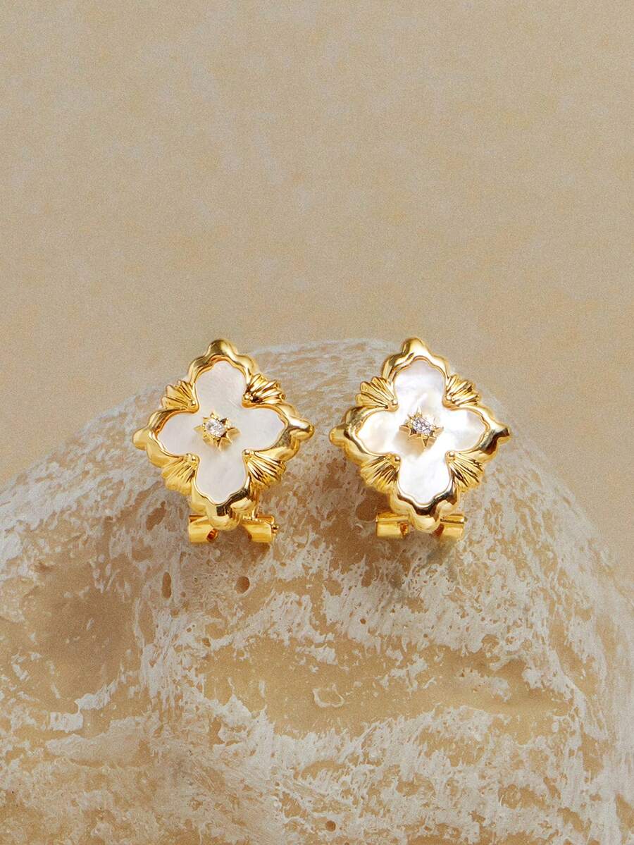 Opalesca French Retro Craft White Fritillary Earrings With A Luxurious And High-End Diamond-Inlaid Flower,For Mom/Women/Girl/Mother,Fall/Autumn/Winter,Outfits,Old Money,Premium,Pearl,Elegant,Fairycore/Fairy