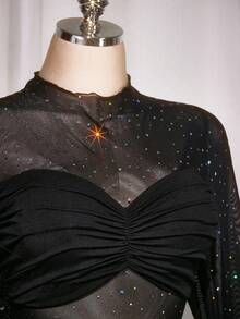 SHEIN ICON 大码女式性感夜店装黑色迷你连衣裙 - 黑色 - 查看 10
