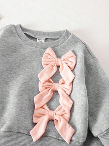 SHEIN Babygirl 可爱灰色长袖运动衫和松紧腰裤套装 - 灰色 - 查看 5