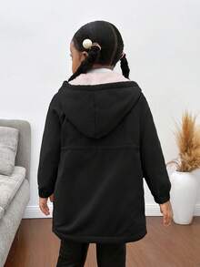 SHEIN 年轻女孩休闲连帽羊毛夹克，适合秋冬 - 黑色 - 查看 2