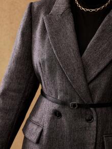 MOTF PREMIUM 大码羊毛腰带西装外套，复古风格，秋冬 - 灰色 - 查看 7