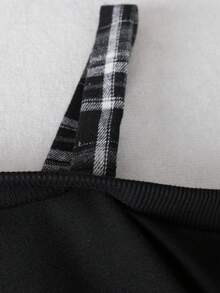 Franclia Plus Size Casual Solid & Plaid Patchwork 2 In 1 Long Sleeve Sweatshirt - Black - View 4