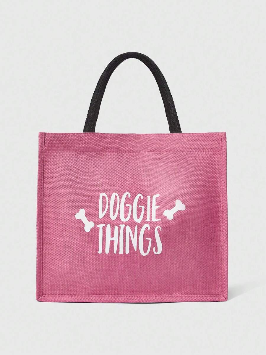 ROMWE Kawaii "DOGGIE THINGS"Letter, Rose Red Bone Pattern Printed Handbag Set, A Gift For Dogs And Pet Lovers, Handbag With Makeup Bag And Mini Coin Wallet, Dog's Favorite Bone Pattern Design, This Is A Great Gift, Suitable For Mothers, Teachers, Best Teacher Gift - Hot Pink - View 1