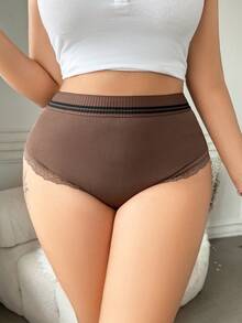 1 pieza Ropa interior de triángulo sin costuras cómoda y de talle medio para mujer de talla grande - Marrón Chocolate - Ver 2