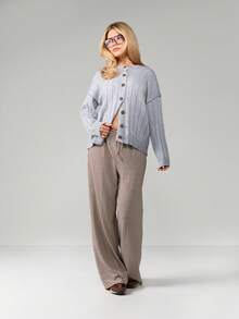 MISSGUIDED Ribbed Button Front Long Sleeve Cardigan With Round Neckline For Casual Layering Fall Winter Comfort - Grey - View 4
