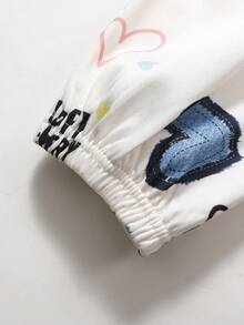 SHEIN Tween Girls Casual Street Style Denim-Like 5-Pointed Star & Heart Graffiti Letter Slogan Print Loose Fit Thermal Lined Raglan Sleeve Hoodie Sweatshirt & Matching Jogger Pants Set, Autumn/Winter Girls Lounge Set Sweat Sets Tweens Comfy Tween Lounge Set Girls Comfy Set - Apricot - View 6