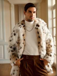 Manfinity NXTstreet Men's Retro Long Sleeve Faux Fur Coat, Fashionable For Autumn/Winter