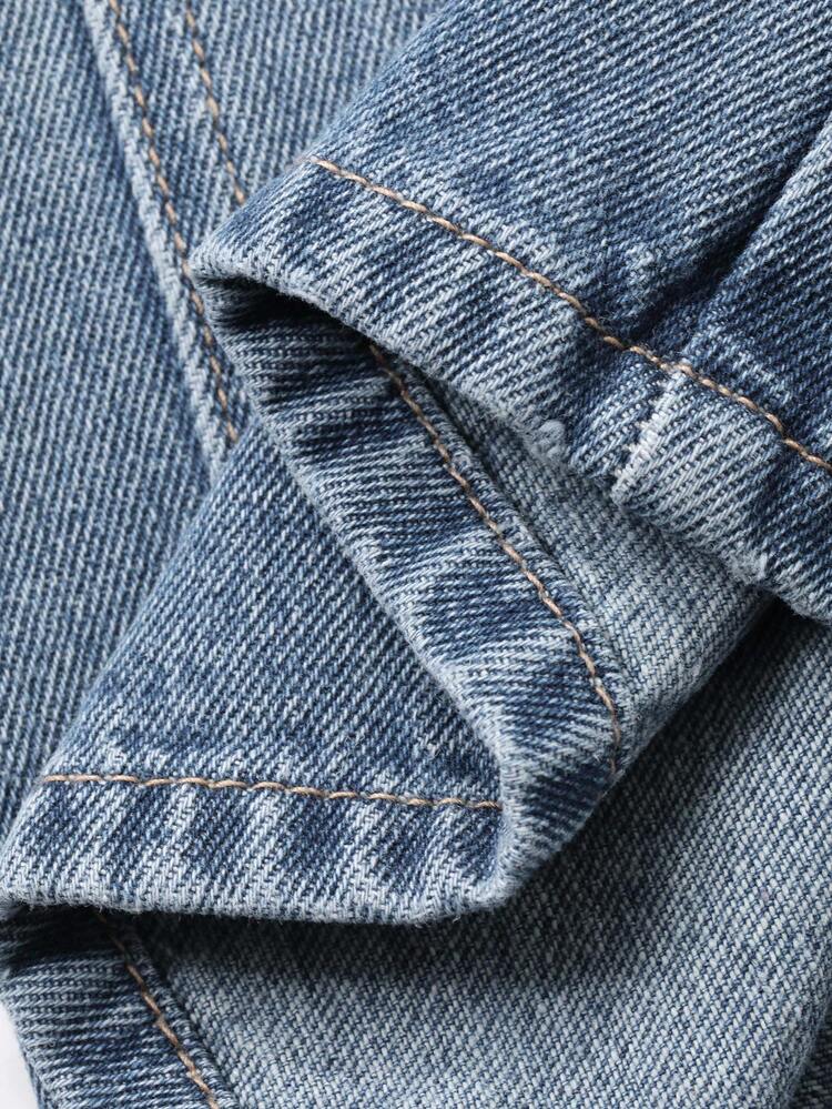Women's Asymmetrical Waistband Design Washed Straight-Leg Casual Jeans