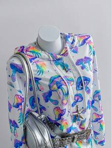 SHEIN Unity Sudadera con capucha de hombros caídos y cordón sin cinturón con estampado total - Blanco - Ver 6