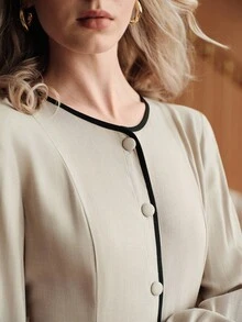 Uhlyne Váy Maxi cài nút thanh lịch dành cho nữ, mùa thu - Volcanic Gray - Xem 6