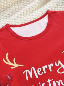 男士舒适简约节日圣诞图案长袖上衣和裤子数码印花睡衣套装 2 件套 秋冬服装 - 紅色 - 查看 3