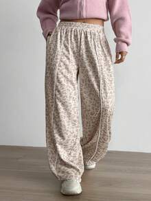 Aidyla Pantalones deportivos informales de contraste con estampado de leopardo - Multicolor - Ver 1