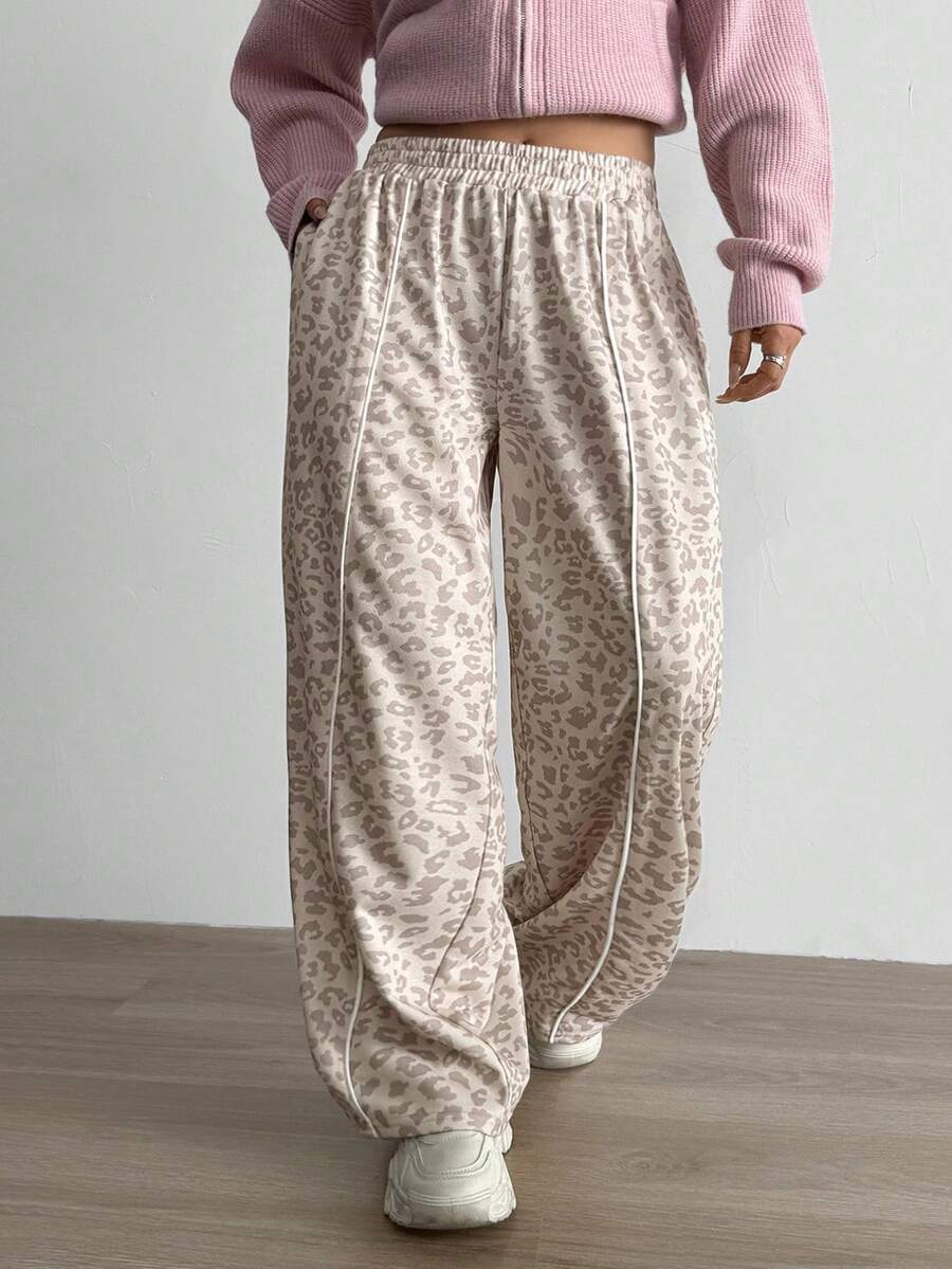 Aidyla Pantalones deportivos informales de contraste con estampado de leopardo - Multicolor - Ver 1