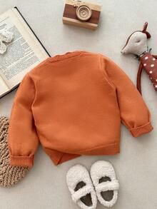 Blossori Young Girls' French Elegant Floral Embroidered Button-Front Knit Cardigan, Little Girls Button Up Sweater,Cozy Fall & Winter Styles - Yellow - View 3