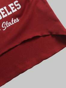 SHEIN 青少年女孩字母印花露肩不對稱下擺休閒衛衣 - 酒紅色 - 查看 5