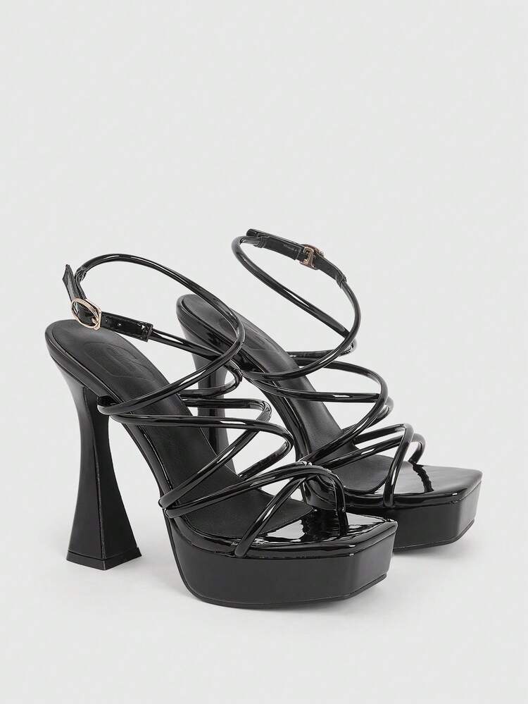 CUCCOO LuxiPop Sandales à talons hauts plateforme imperméables à bout carré de couleur unie pour femmes