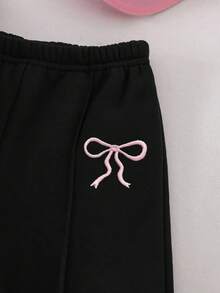 SHEIN Bộ 2 áo nỉ và quần dài cho bé gái, thiết kế chữ thêu, thích hợp mặc ngoài trời và trong nhà, mùa thu/đông - màu đen - Xem 6