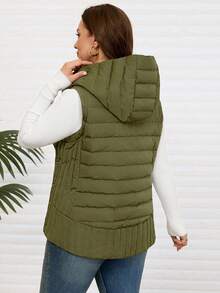 EMERY ROSE Chaqueta acolchada sin mangas con capucha, de talla grande, para otoño/invierno - Verde militar - Ver 2