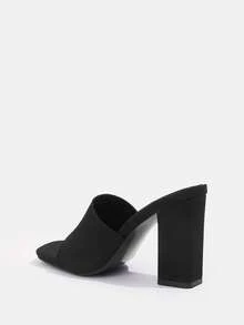 Sandalias de mujer con banda única acanalada y tacón grueso para verano, graduación, baile de graduación, vacaciones, rebajas de verano, regreso a la escuela, estudiantes universitarias, Navidad, otoño, Año Nuevo y vacaciones - Negro - Ver 4