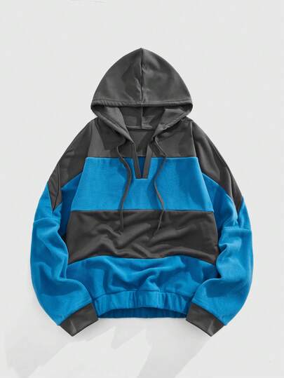 Street Life Men's Contrast Color Long Sleeve Hooded Pullover Sweatshirt