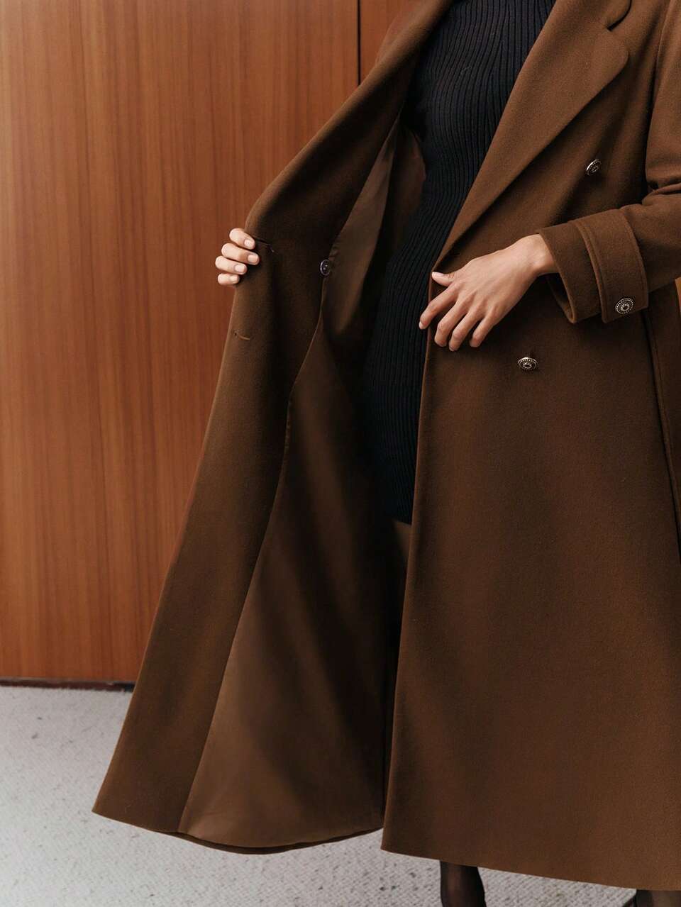 Women's Elegant Double-Breasted Belted Lapel Long Overcoat,Coffee Brown,Winter,Office,Formal Wedding Party Chic New Year Christmas Work Graduation