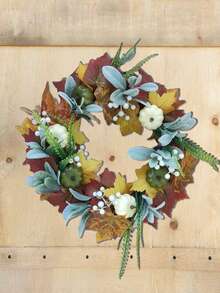 1 pieza Corona de calabaza y follaje otoñal - Decoración de puerta de plástico con hojas de otoño vibrantes, perlas falsas blancas y verdor - Perfecta para Halloween, Acción de Gracias y decoración del hogar de temporada, acento festivo para la puerta, diseño otoñal, hojas de plástico, decoración del hogar de temporada, decoración de otoño, corona artificial Decoración de Halloween Decoración de habitación Decoración de otoño - Multicolor - Ver 5