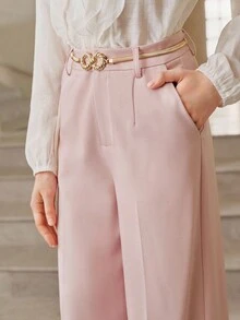 Anewsta Savoree Modern City Solid Color Metal Decorated Pocket Suit Pants - Pink - View 5