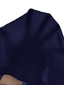 SHEIN Frenchy Lace Spliced Long Sleeve Waffle Fabric T-Shirt, Fall, Winter Casual Navy Blue Spring - Navy Blue - View 7
