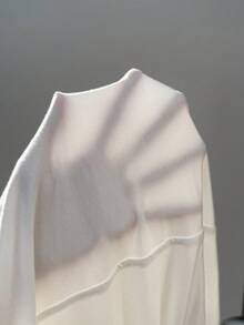 SHEIN EZwear 女式优雅纯色蝙蝠袖褶饰修身T恤，秋季 - 白色 - 查看 6