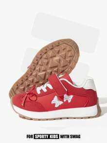 JNSQ 1 Pair Girls' Style Color Block PU Leather Bow Embroidered Fashion Casual Classic Sneakers, Suitable For All Seasons, Christmas - Red - View 2