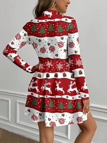 Glamance Polina Brazil Women's Casual Minimalist Dress, Suitable For Autumn/Winter, Christmas Gift For Mothers Modely Dress Christmas Dresses For Women Clasi Dress Elegant Dress Chic Stylish Clothing Collection Santa Dress Elegant Long Sleeve Dress Christmas Print Dress Dresses For Women Long Sleeve - Multicolor - View 2