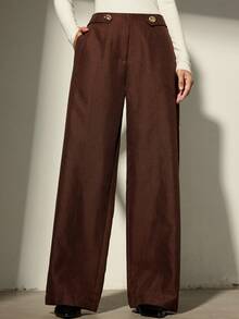 Aveloria Modichic Fashionable High-Waisted Loose Flowy Straight Leg Casual Wide Leg Pants, Versatile For Commuting - Burgundy - View 4