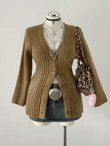Sunspun Áo khoác len cardigan dáng rộng phong cách Bohemian cài nút phía trước, khoét eo, phù hợp mặc trong mọi mùa, đi nghỉ, xuân/thu, thu/đông, mặc trong nhà và ngoài trời, đi làm hàng ngày - màu nâu - Xem 3