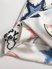 SHEIN Tween Girls Casual Street Style Denim-Like 5-Pointed Star & Heart Graffiti Letter Slogan Print Loose Fit Thermal Lined Raglan Sleeve Hoodie Sweatshirt & Matching Jogger Pants Set, Autumn/Winter Girls Lounge Set Sweat Sets Tweens Comfy Tween Lounge Set Girls Comfy Set - Apricot - View 9