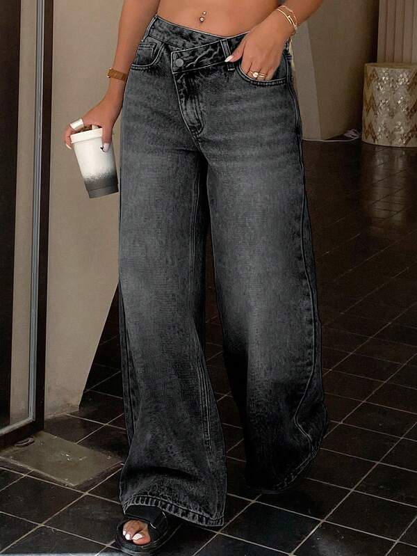 DAZY Jeans de pierna recta con diseño de cintura baja para mujer