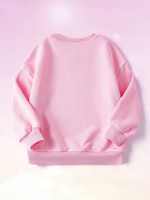 My Little Pony X SHEIN Young Girl Casual Cute Horse Print Crew Neck Sweatshirt, Autumn - Pink - View 2