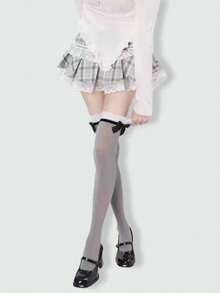 ROMWE Kawaii 1 Đôi tất dài qua gối đính nơ xinh xắn dành cho nữ - Nhiều màu - Xem 5