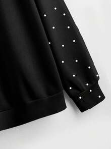 EMERY ROSE Casual Minimalist Versatile Raglan Sleeve Polka Dot Full Print Plus Size Women Sweatshirt, Suitable For Autumn/Winter - Black - View 7