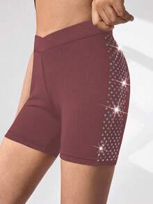 Young Girls Activewear Shorts, Rust Brown Fitted With Laser Sequin Side Pattern, Casual Everyday Wear, Suitable For Beach, Vacation, Gymnastics - Rust Brown - View 4