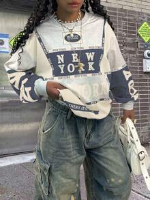 Rovax Women's Drop Shoulder Creative Pattern Casual Crew Neck Long Sleeve Sweatshirt - Multicolor - View 1