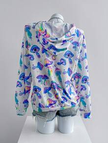 SHEIN Unity Sudadera con capucha de hombros caídos y cordón sin cinturón con estampado total - Blanco - Ver 2