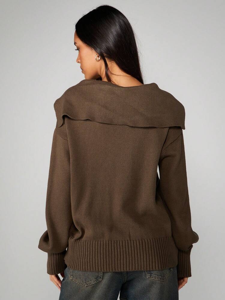 MISSGUIDED Sudadera con capucha de punto extragrande con cuello holgado