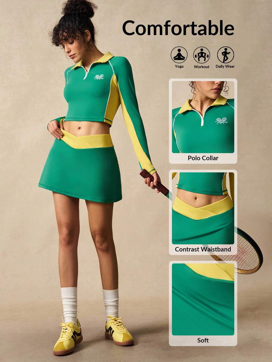 VARSIVA Women's Color Block Cropped Top And Mini Skirt Sports Set - Multicolor - View 1