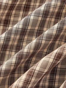 SHEIN MOD 加大码杏色休闲通勤棕色腰带装饰格子优雅A字裙，适合早午餐、野餐、70年代风格、圣诞节/冬季穿着。 - 彩色 - 查看 5