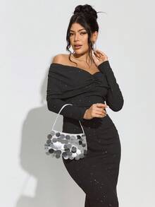 SHEIN SXY Túi xách nữ quai xách bằng da, thời trang, đơn giản, thanh lịch, đa năng, dành cho bãi biển, kỳ nghỉ, ngày lễ, mùa hè, bên bờ biển - Bạc - Xem 6